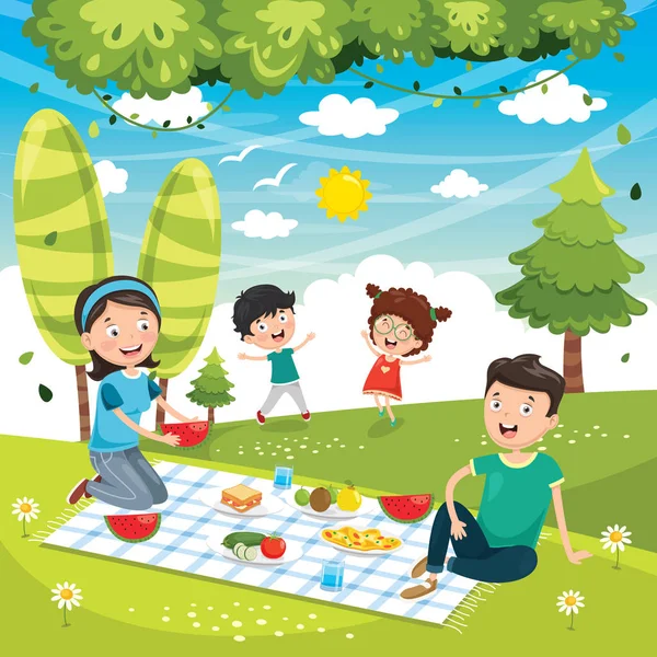 Ilustración Vectorial Picnic Familiar — Vector de stock