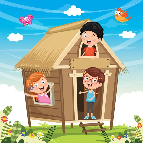 Vector Illustration Kids Playing — Stock Vector