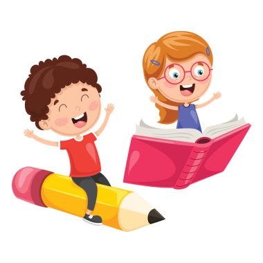 Okul çocukları uçan vektör çizim