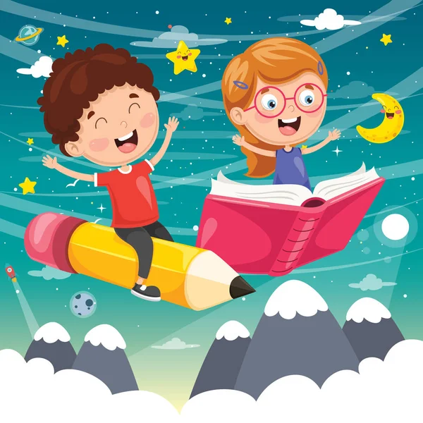 Vector Illustration School Children Flying Stock Vector