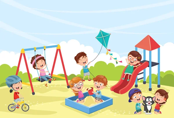 Ilustración Vectorial Niños Parque — Vector de stock