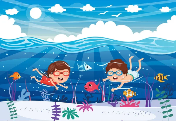 Vector Ilustration Kids Playing Beach Sea — Stock Vector