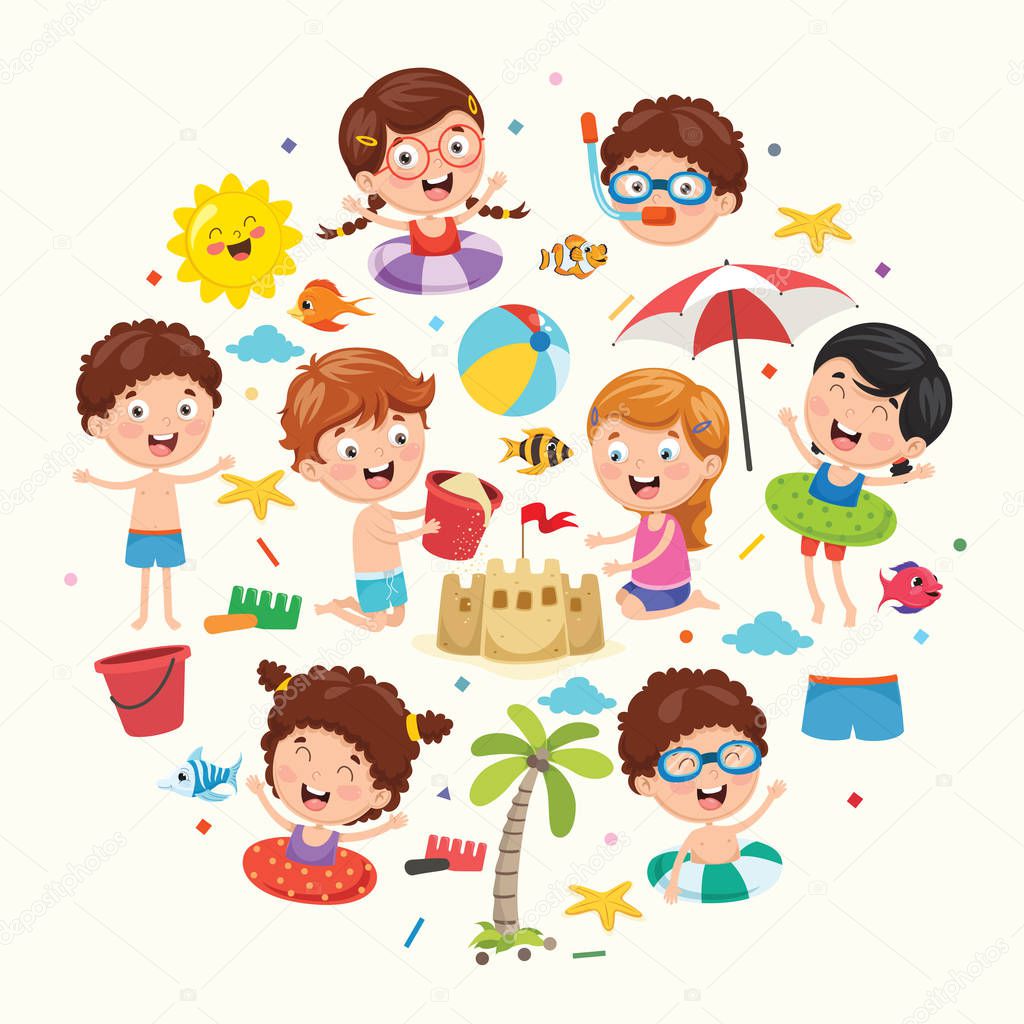 Vector Ilustration Of Summer Kids