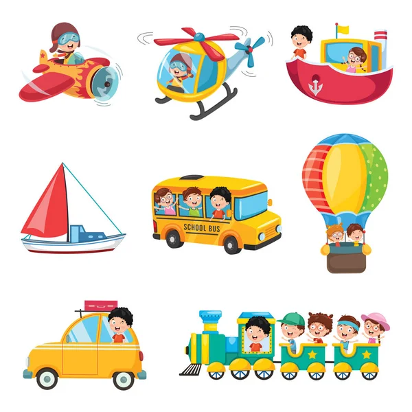 Ilustración Vectorial Del Transporte Niños — Vector de stock