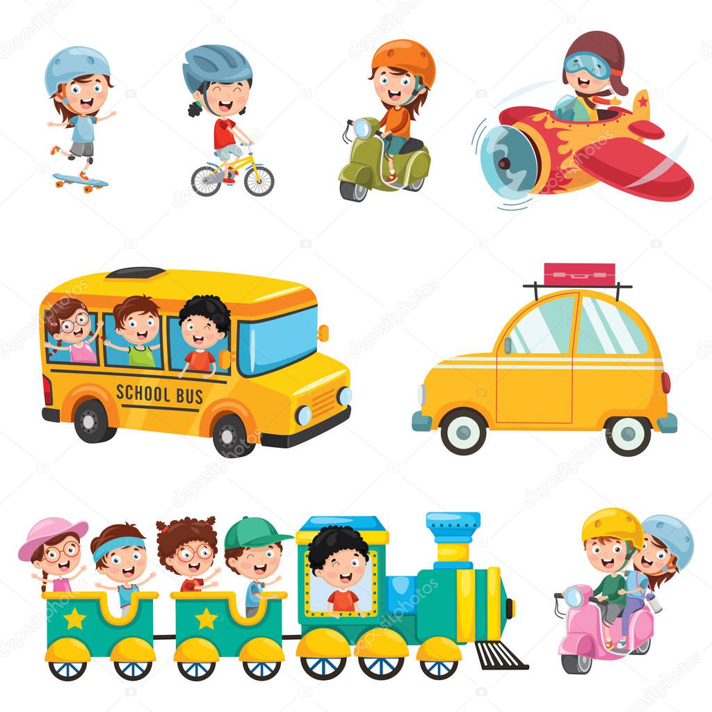 Vector Illustration Of Kids Transportation