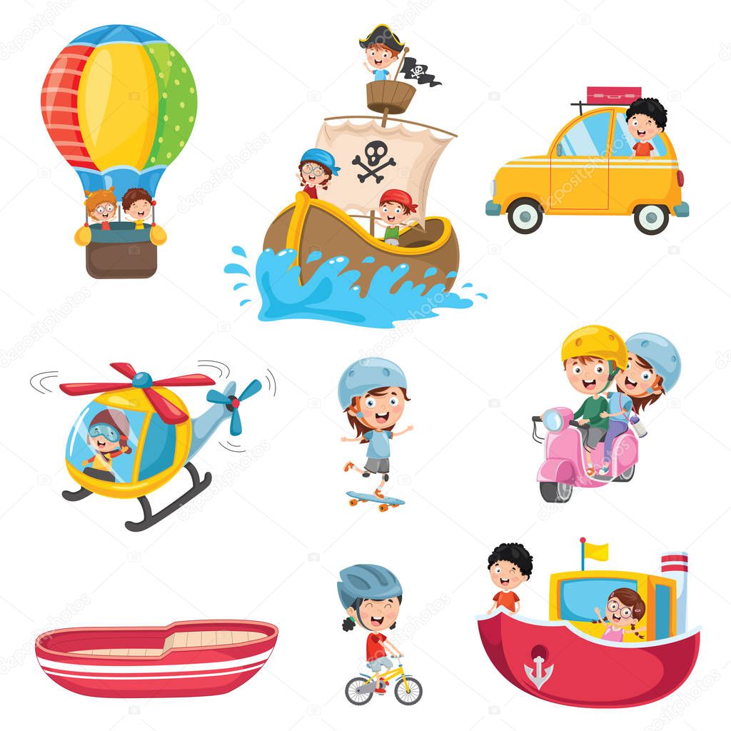 Vector Illustration Of Kids Transportation