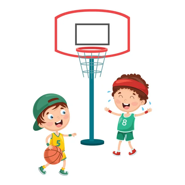 Illustrazione Vettoriale Del Bambino Che Gioca Basket — Vettoriale Stock