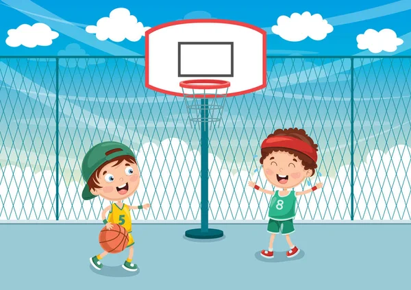 Vector Illustration Kid Playing Basketball — Stock Vector