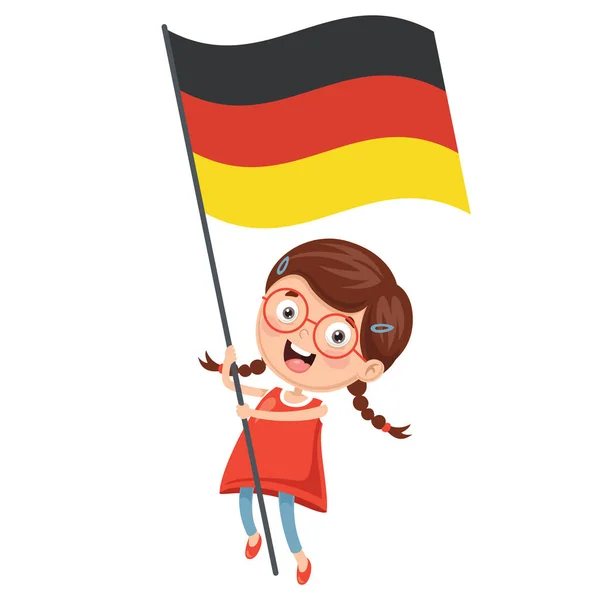 Vector Illustration Kid Holding Flag — Stock Vector