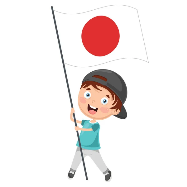 Vector Illustration Kid Holding Flag — Stock Vector