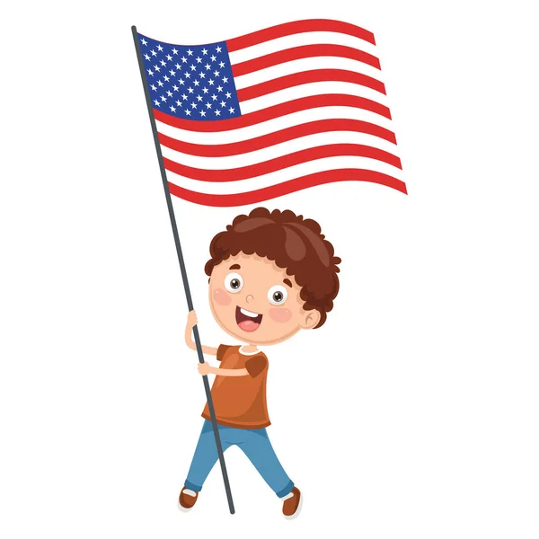 Bayrak Tutan Çocuk Vektör Çizim — Stok Vektör