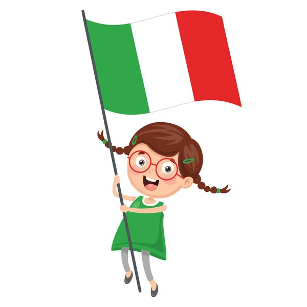 Vector Illustration Kid Holding Flag — Stock Vector