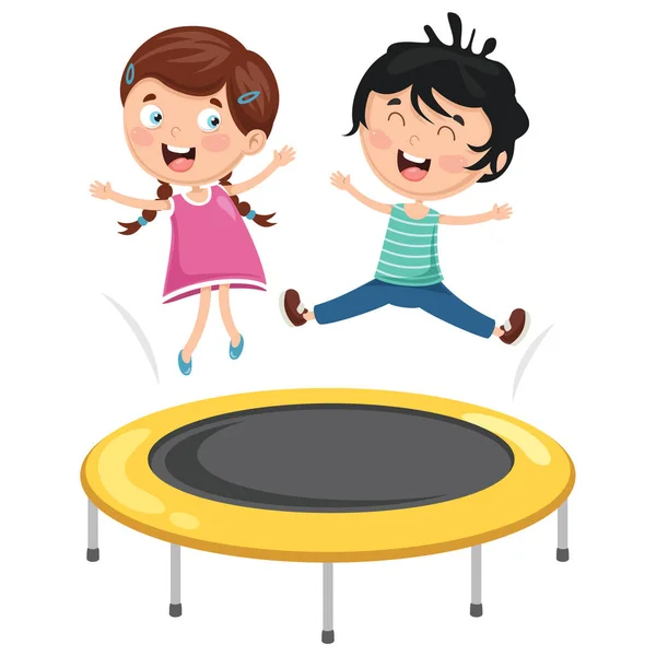 Illustration Vectorielle Enfants Jouant Trampoline — Image vectorielle