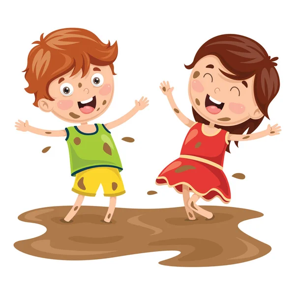 Vector Illustration Kids Playing Mud - Stok Vektor