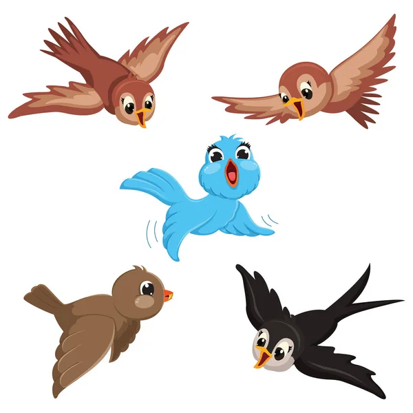 Vektorová Ilustrace Kreslených Ptáků — Stockový vektor