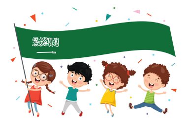 Bayrak tutan çocuk vektör çizim