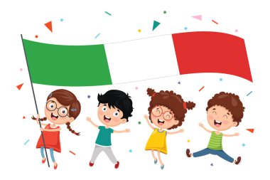 Bayrak tutan çocuk vektör çizim