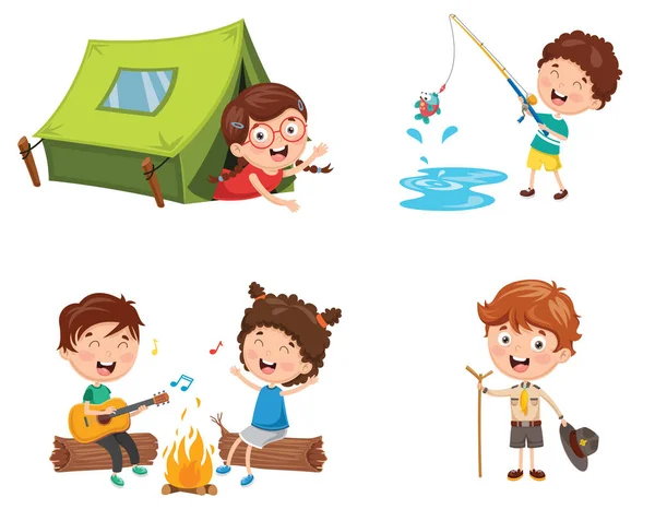 Vector Illustration Kids Camping — Stock Vector