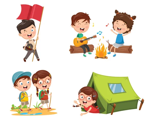 Vector Illustration Kids Camping — Stock Vector