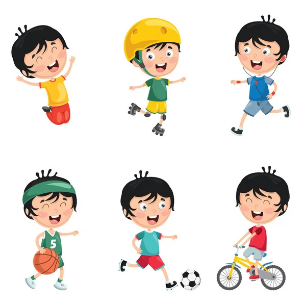 Vector Illustration Kids Daily Routine Activities — Stock Vector