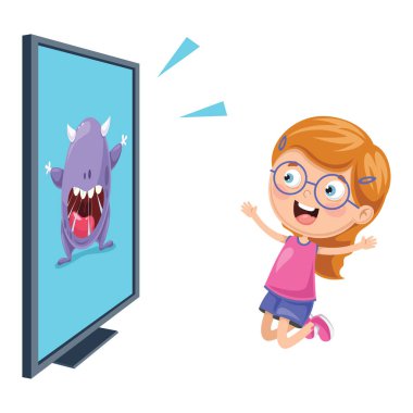 Tv izlerken çocuk vektör çizim