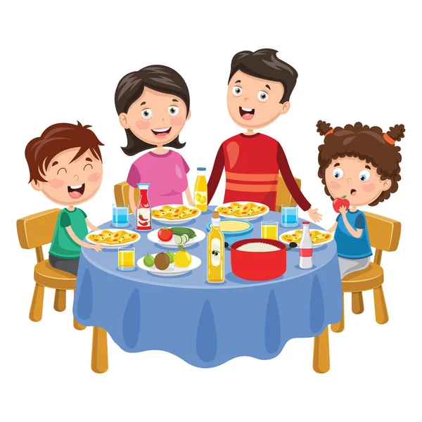 Aile Akşam Yemeği Vektör Çizim — Stok Vektör