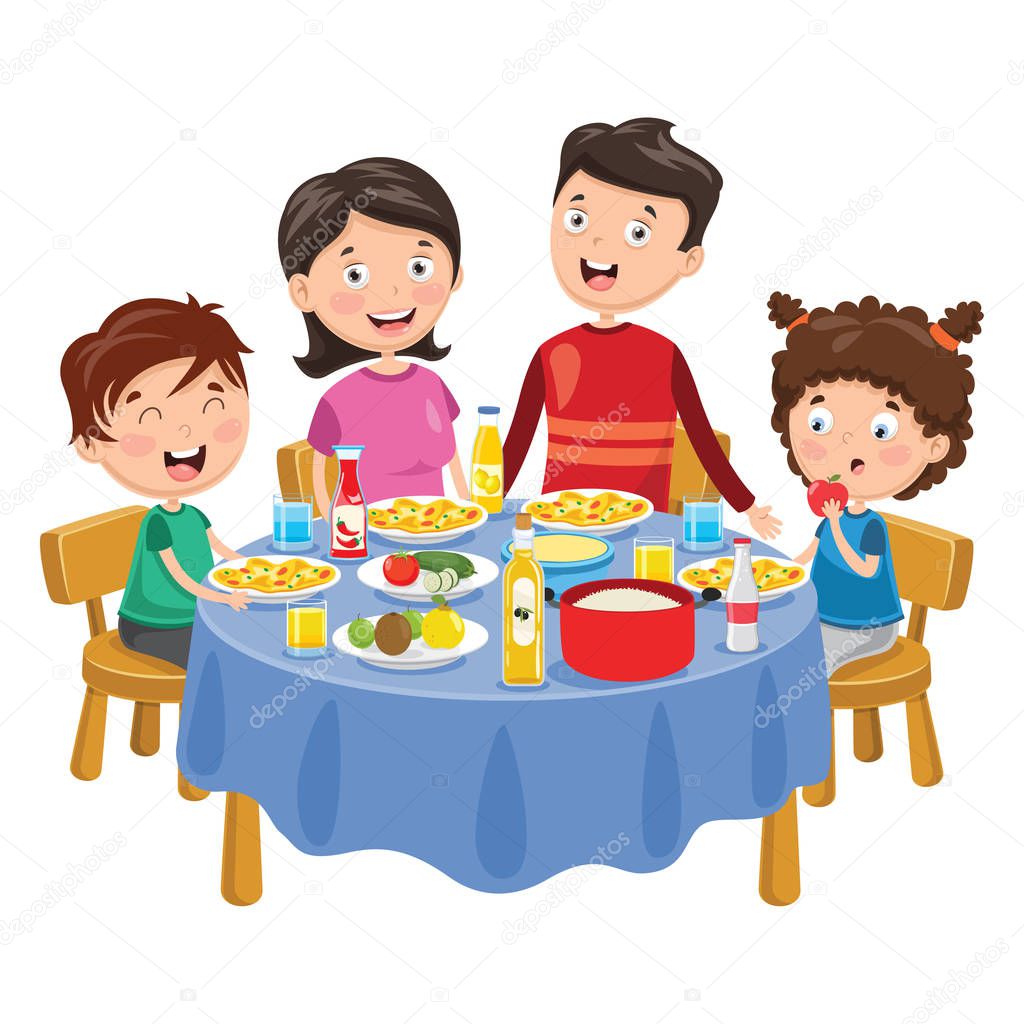 Vector Illustration Of Family Having Dinner