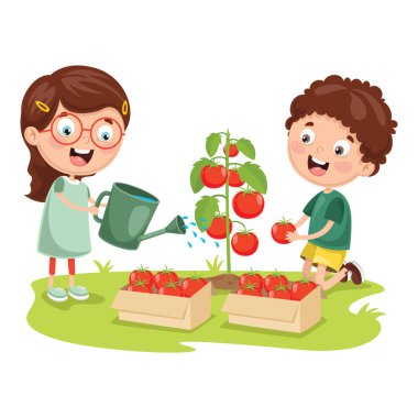 Vektör çizim çocuk çiftçi