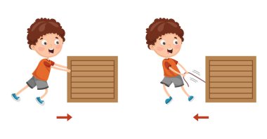 Vector Illustration Of Kid Pushing And Pulling clipart