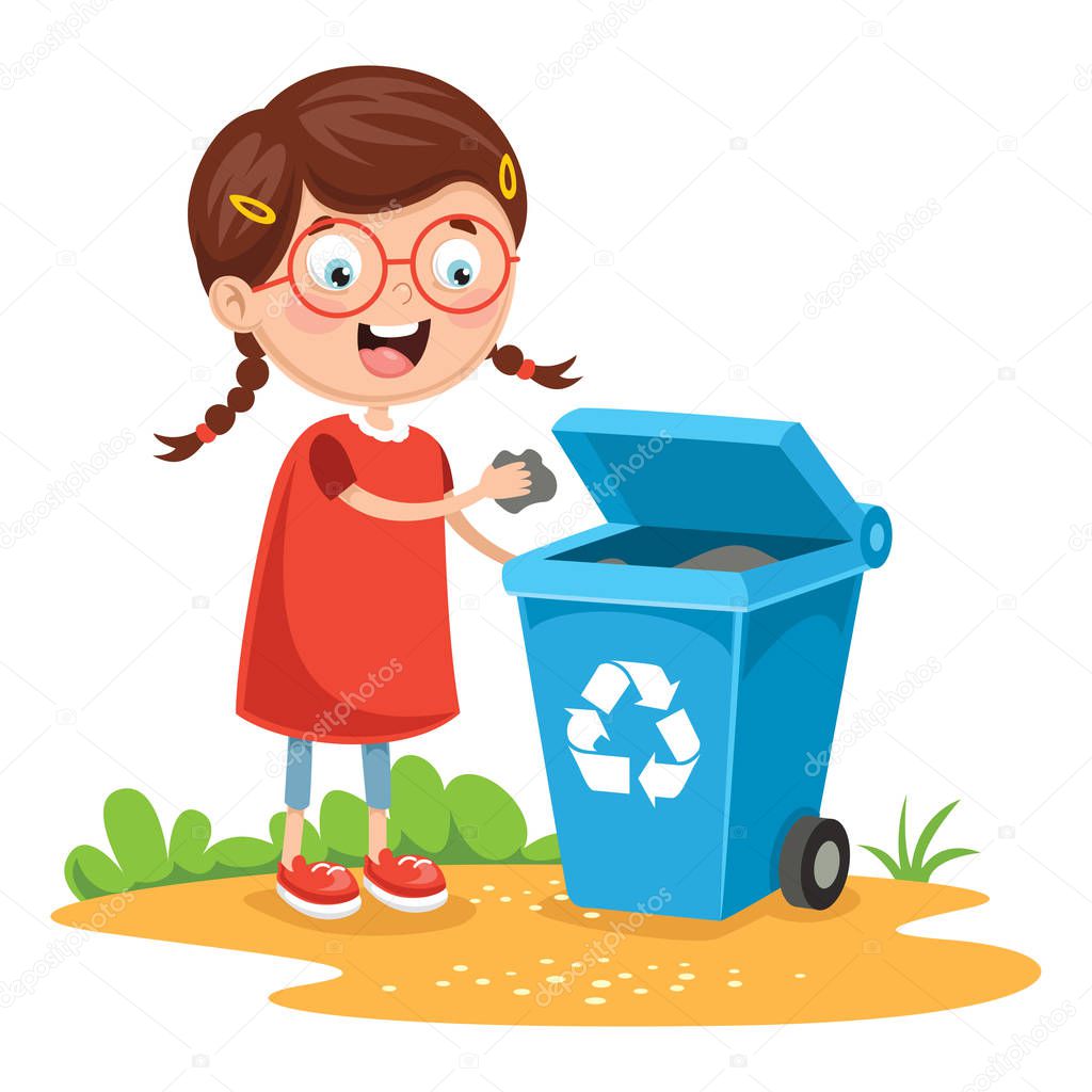 Vector Illustration Of Kid Recycling Trash