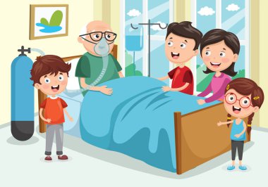 Aile ziyaret Büyükbaba Hastanesi'nde vektör çizim