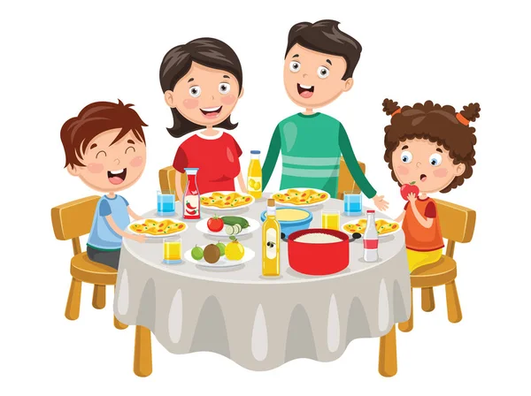 Vector Εικονογράφηση Της Οικογένειας Έχοντας Δείπνο — Διανυσματικό Αρχείο