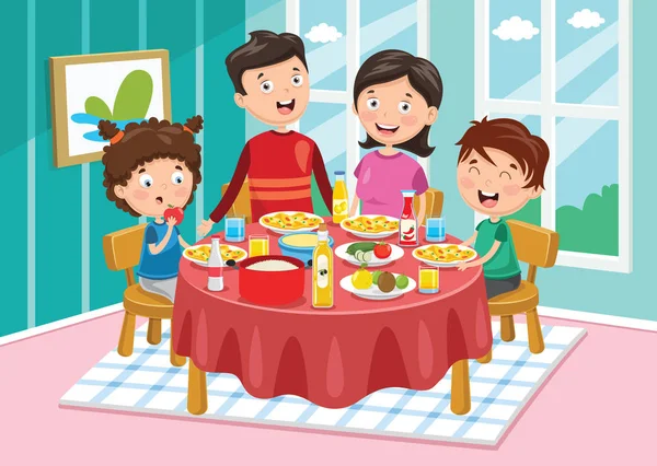 Vector Illustration Family Having Dinner — Stock Vector