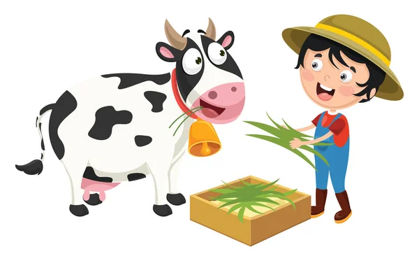Ilustração Vetorial Farm Kid — Vetor de Stock