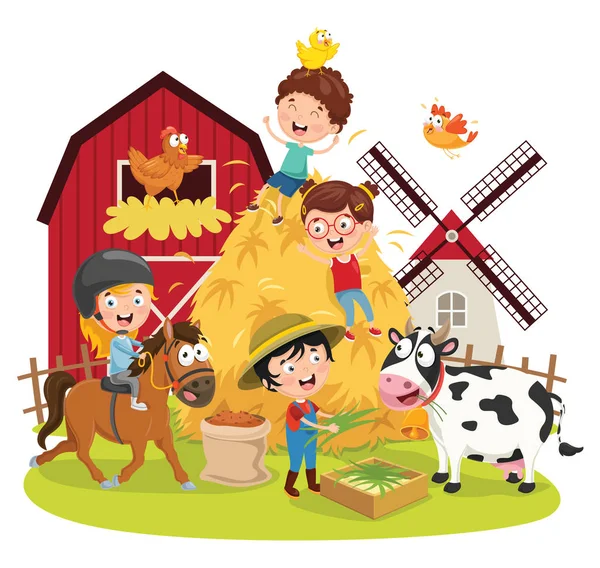Ilustración Vectorial Farm Kid — Vector de stock