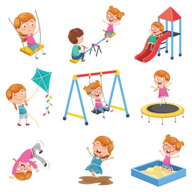 Küçük kız parkta oynarken vektör çizim