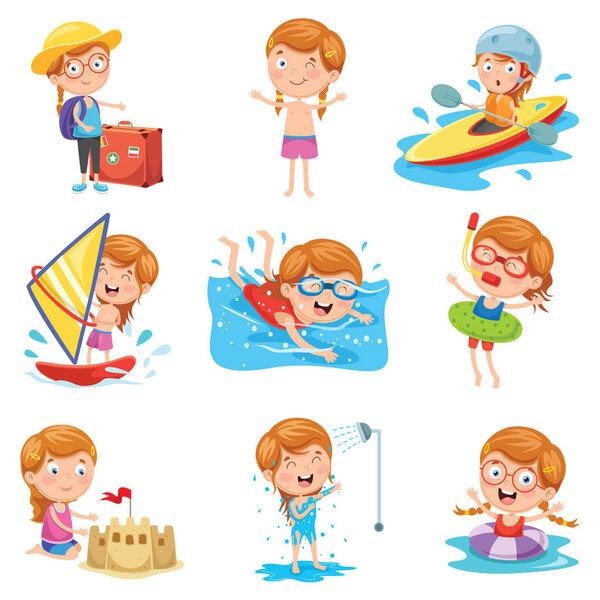 Vector Illustration Of Little Girl On Summer Holiday