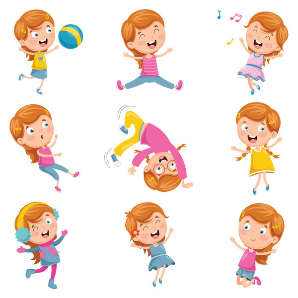 Vector Illustration of Little Girl Playing
