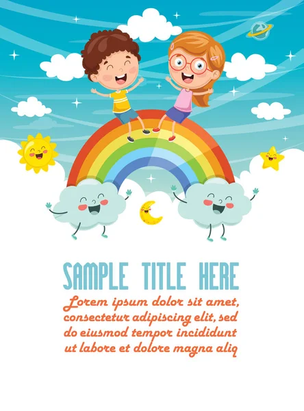 Vectorillustratie Van Kinderen Zitten Regenboog — Stockvector