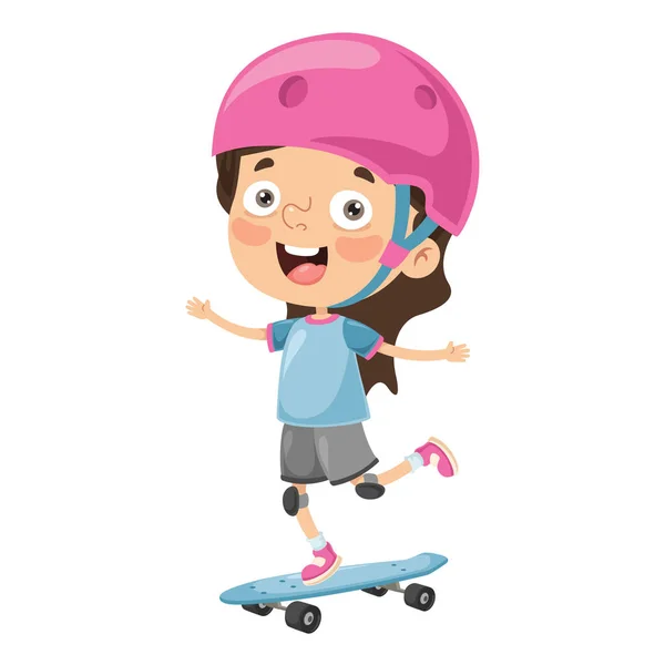 Vector Illustration Kid Skateboarding — Stock Vector