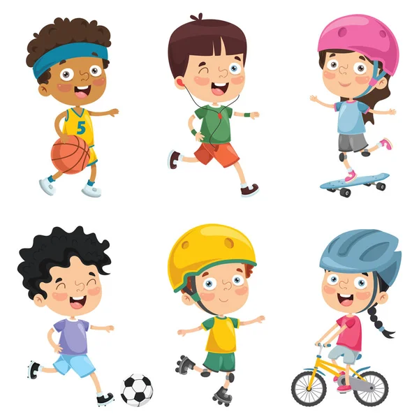 Векторная Иллюстрация Детей Занимающихся Спортом — стоковый вектор