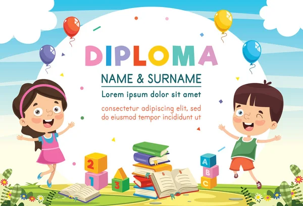 Vector Illustration Preschool Kids Diploma — Stock Vector