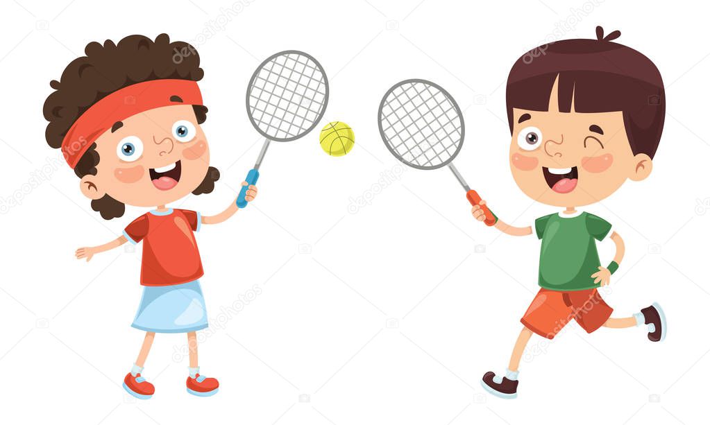 Vector Illustration Of Kid Playing Tennis