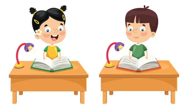 Vector Illustration Children Studying — Stock Vector