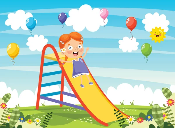 Vector Illustration Child Sliding Dalam Bahasa Inggris - Stok Vektor