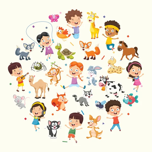 Vektorové Ilustrace Kolekce Děti Zvířata — Stockový vektor