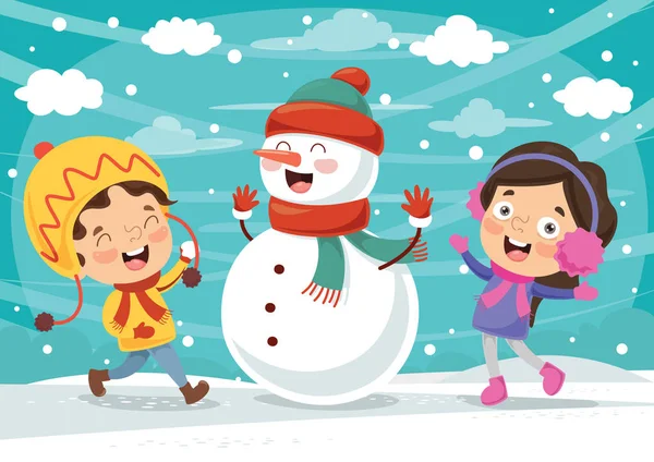 Vector Εικονογράφηση Του Χειμώνα Παιδιά — Διανυσματικό Αρχείο