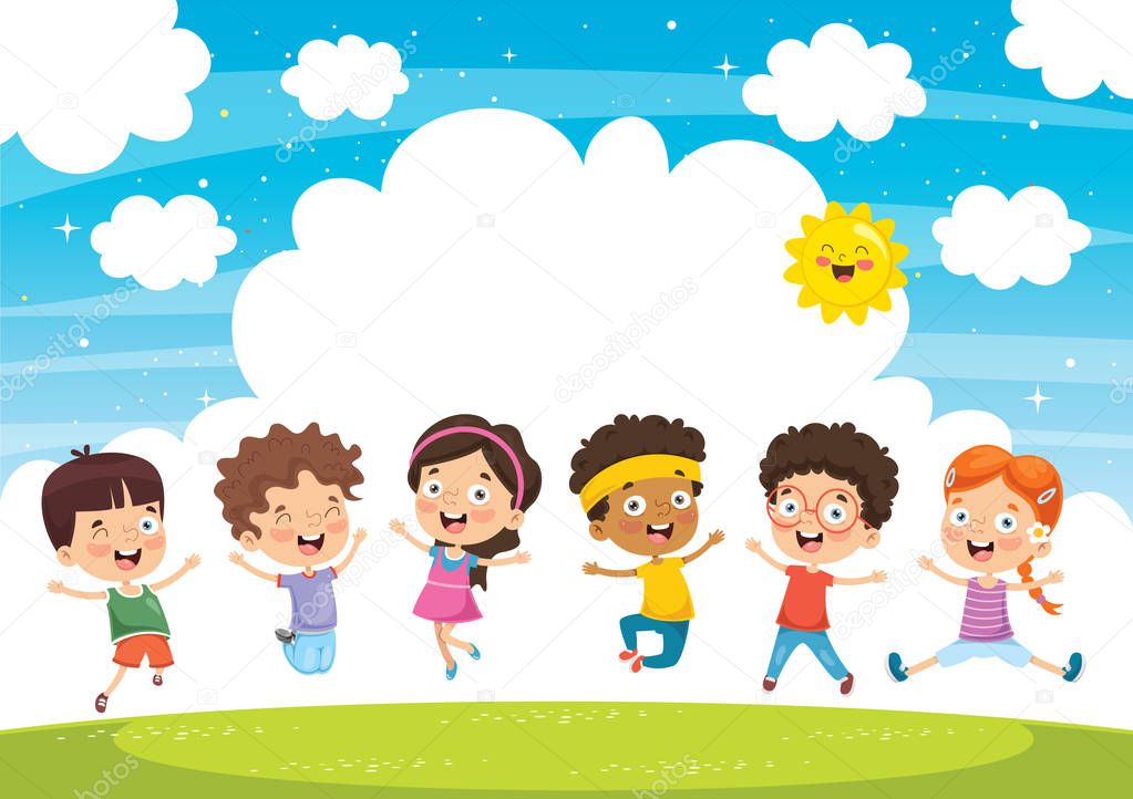 Vector Illustration Of Happy Kids Playing