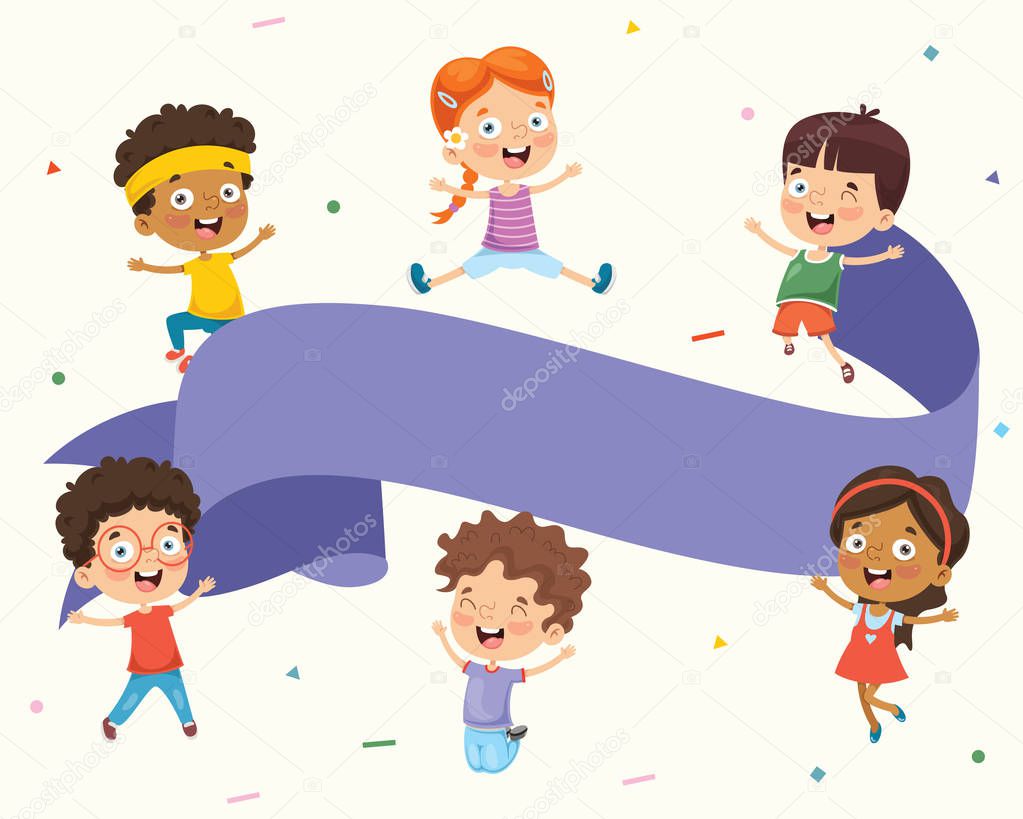 Vector Illustration Of Children Holding Blank Placard