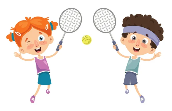 Vektorové Ilustrace Kid Hrát Tenis — Stockový vektor